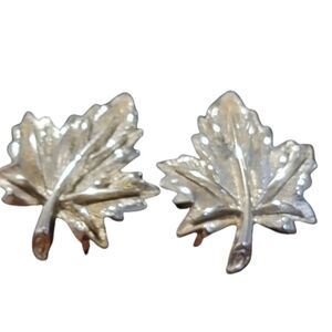 VINTAGE D'Orlan Rhodium Plated Maple Leaf Clip-on Earrings